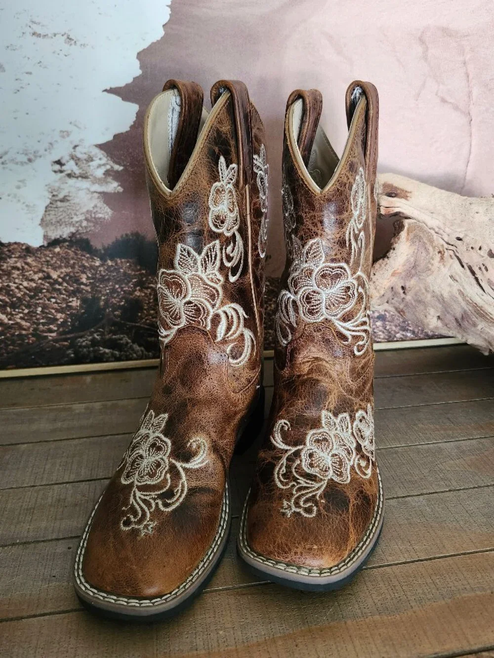 Shyanne Little Lasy Floral Embroidered Western Leather Brown Boots Girl's 13